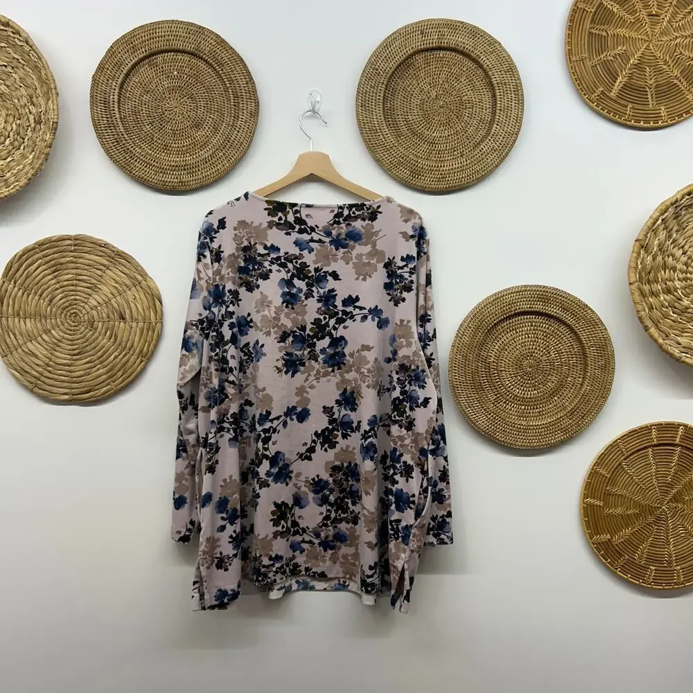 J Jill Velvet Flower Floral Long Sleeve Top Plus Size 2X Purple Blue Long Sleeve - Picture 3 of 7